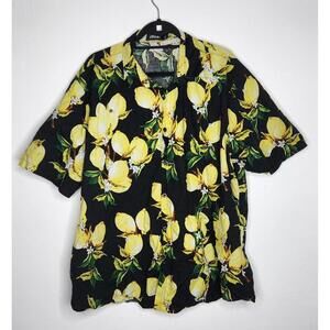 Jogal Shirt Mens 3XL Black Lemon Print Hawaiian Button Up Short Sleeve Cotton